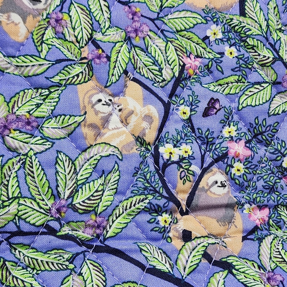 NWT Vera Bradley Purple Sloth Hanging Around Medium Cosmetic Bag Plastic Lining - Picture 2 of 8